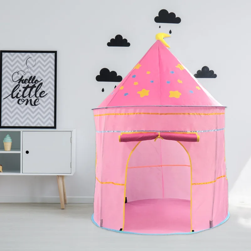 Portable Blue/Pink Prince Foldable Tipi Camping Toy Tent for Kids Children Castle Play House for Kids Best Gift Beach Tent