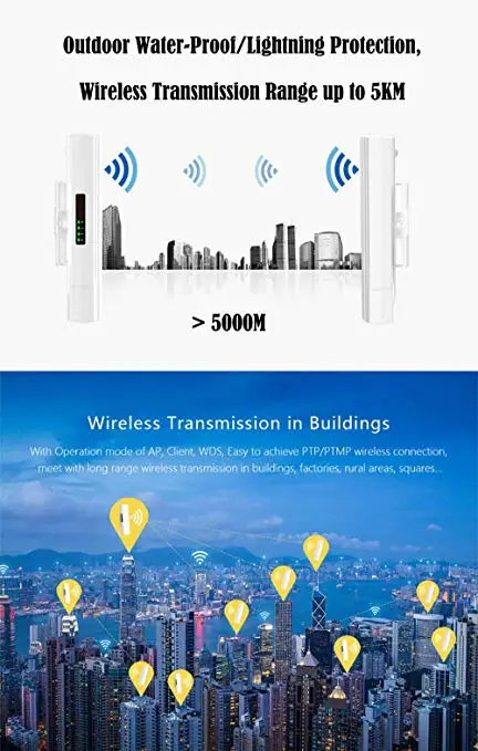 KuWFi Беспроводной моста на открытом воздухе 1200 Мбит/с Wi-Fi ретранслятор/AP/CPE маршрутизатор ПТП 5 км высокое Мощность 2,4& 5,8 Г удлинитель Wi Fi пульт дистанционного управления для IP Камера 48V