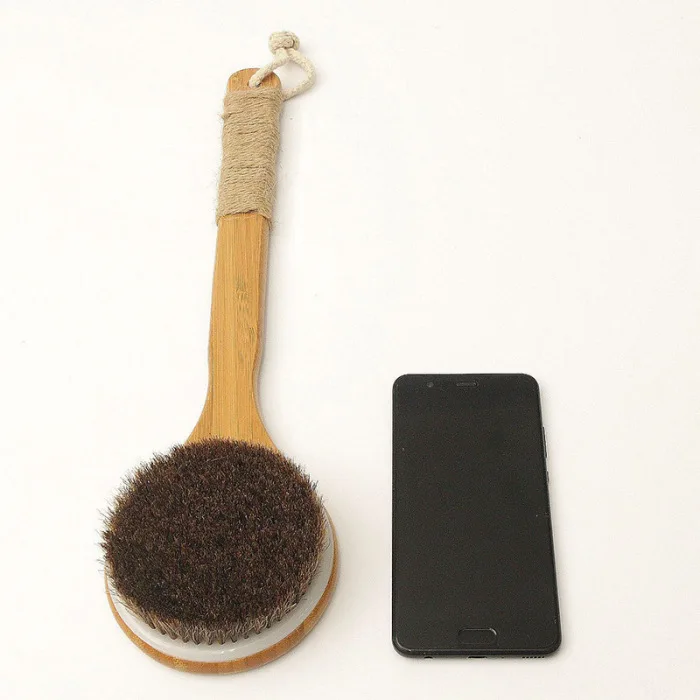 Shower Brush With Long Bamboo Wood Handle Back Scrubber Spa Exfoliator Bath Body Massage Brushes JS11