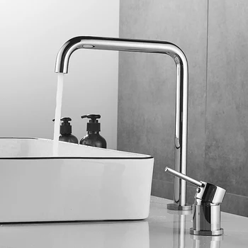 

Basin faucet Chrome Bathroom Faucet Two Holes Gold Hot and Cold bathroom sink faucet sink tap 360 rotating widespread basin Tap