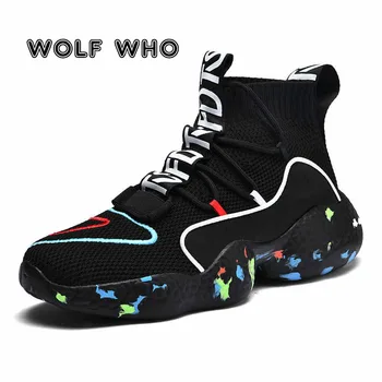

Big Size 2020 Men's Sneakers Fly Weaving Men Casual Shoes Couple High Top Sneakers Breathable Trainers Lace Up Soft Light X9