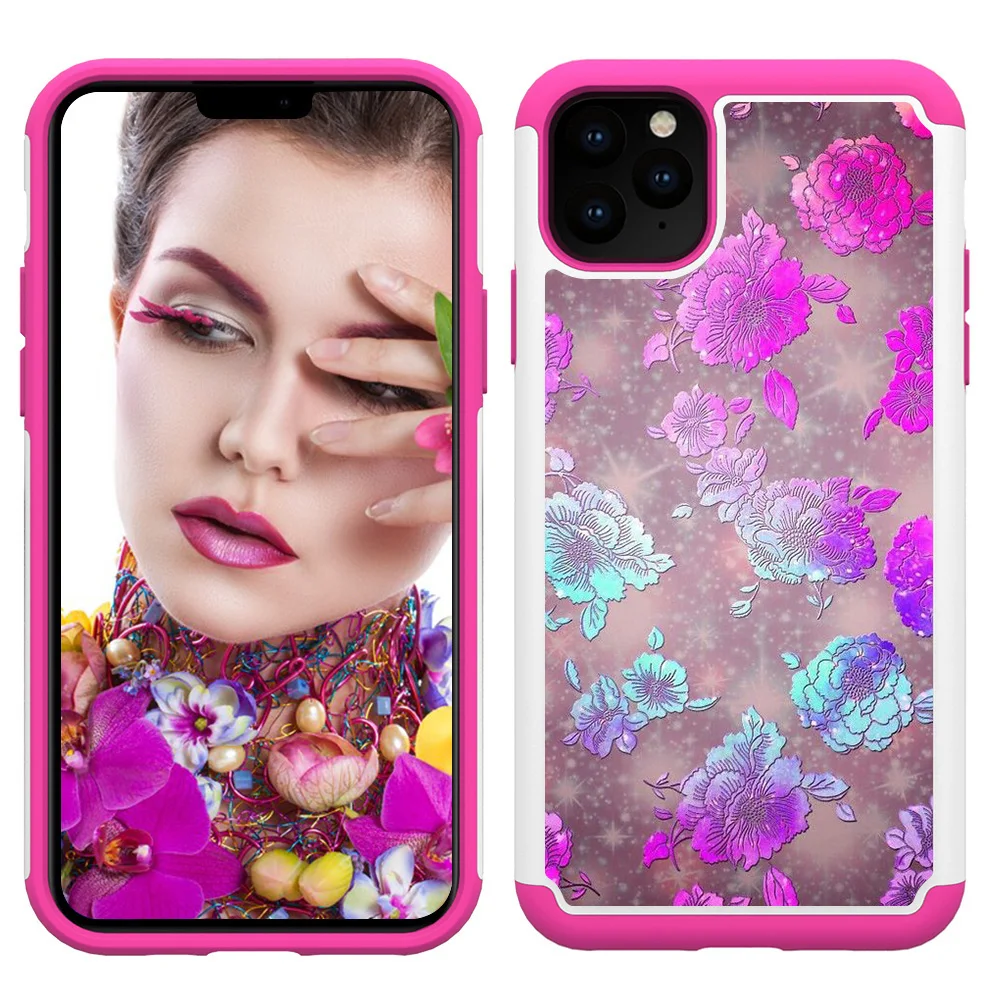 5 шт./лот 3D цветок Броня чехол для телефона для iphone 11 Pro Max чехол Гибридный Силиконовый ТПУ Жесткий PC задняя крышка для iphone 11 Pro Coque