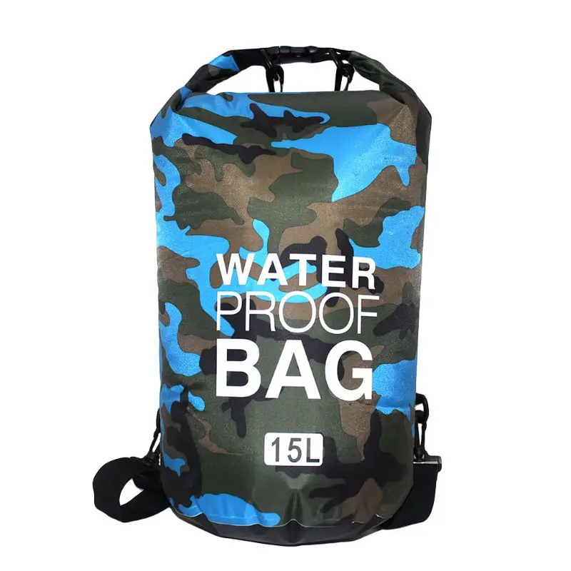 Light Blue 15L Водонепроницаемый плавательный мешок, сухой мешок, камуфляж, цвета, рыбалка, катание на каяках, хранение, дрейфующий рафтинг мешок 15л 20л - Цвет: Light Blue 15L