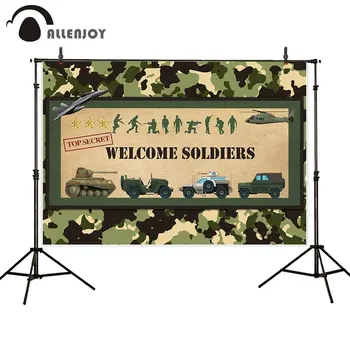 

Allenjoy Camouflage Background Cloth Soldier Tank Plane Mechanized Weapon Wallpapers Boy Adult Grand Event Birthday Party Banner