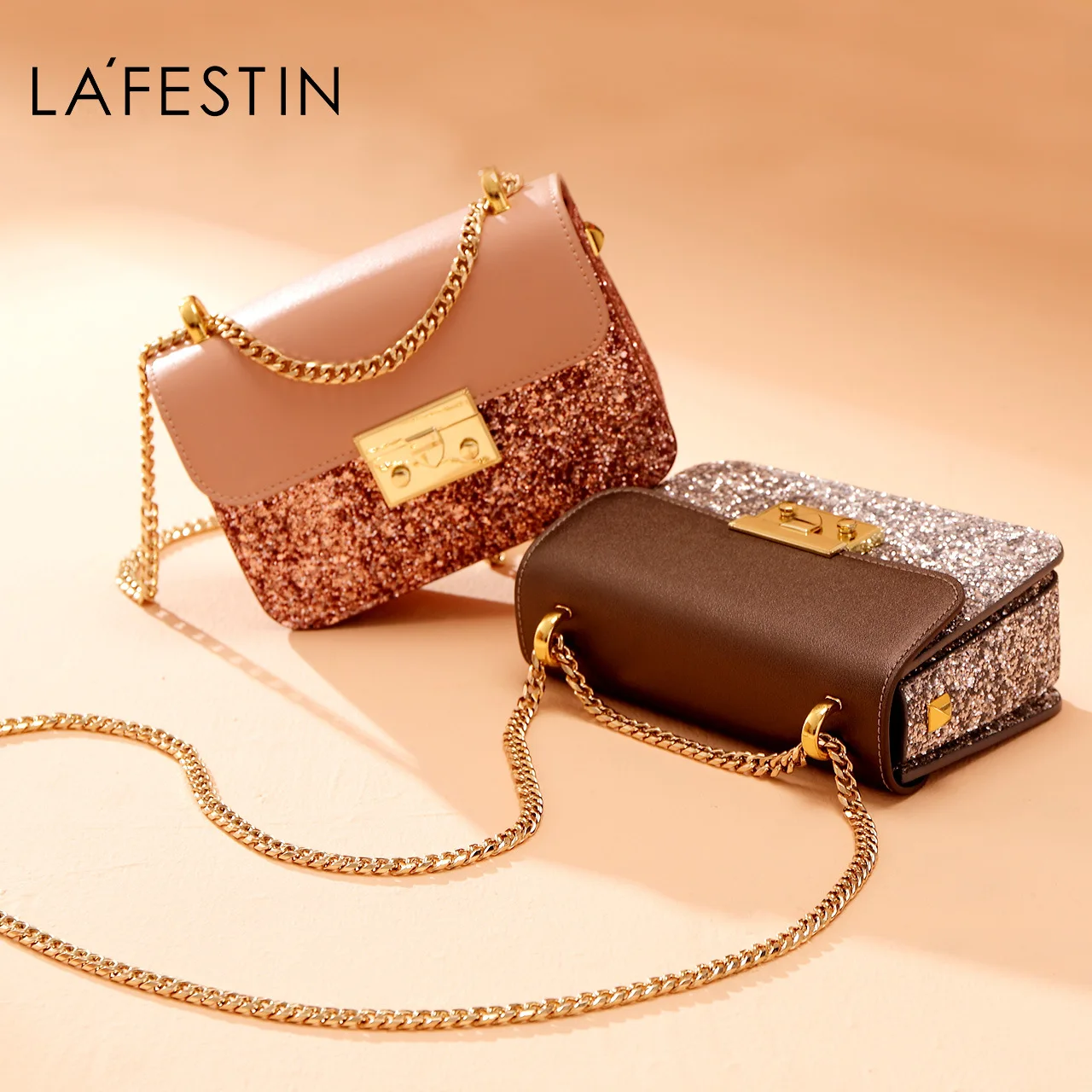 

La festin 2019 Europe And America Fashion Glitter Square Sling Bag Sequin Chain Shoulder Mini WOMEN'S Bag