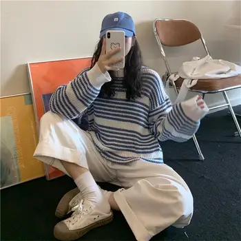 

Retro casual lazy striped sweater