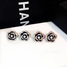 Милые женские серьги-гвоздики в виде цветка розы, модные серебряные золотые свадебные ювелирные изделия, серьги с двойным кристаллом и цирконием для женщин