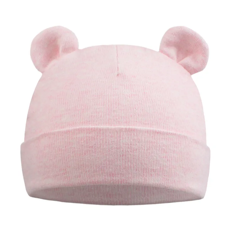 Хлопковая шапочка с бантиком для новорожденных, милая шапка для маленьких девочек, Весенняя мягкая детская шапочка для больницы, одноцветная шапка в полоску для маленьких мальчиков 0-6 месяцев