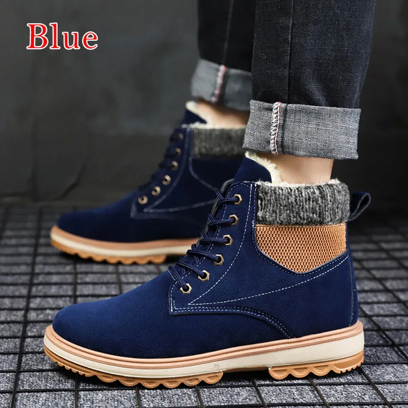 blue Модные мужские ботинки; нескользящие зимние ботинки; мужские ботильоны с мехом; модные зимние теплые мужские кроссовки; Рабочая обувь; 3 цвета - Цвет: blue
