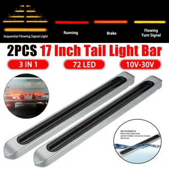 

2pcs Car LED Tail Lights Turn Signal Lamp Smoke Lens Waterproof 72LED 17" Chrome Truck Trailer Stop Turn Tail Light Bar