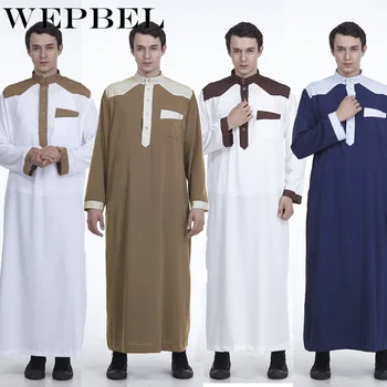 

Wepbel New Saudi Arabia Muslim Men Robe National Color Block Middle East Muslim Islamic Clothing Plus Size Loose Arabic Clothes