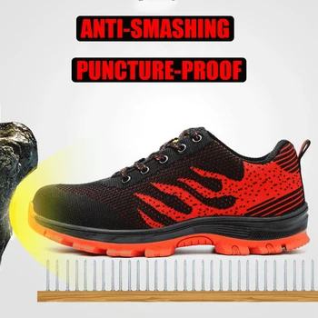 

Plus Size 48 Men's Outdoor Breathable Mesh Steel Toe Cap Work Safety Shoes Boots Men Puncture Proof Protetive Shoes