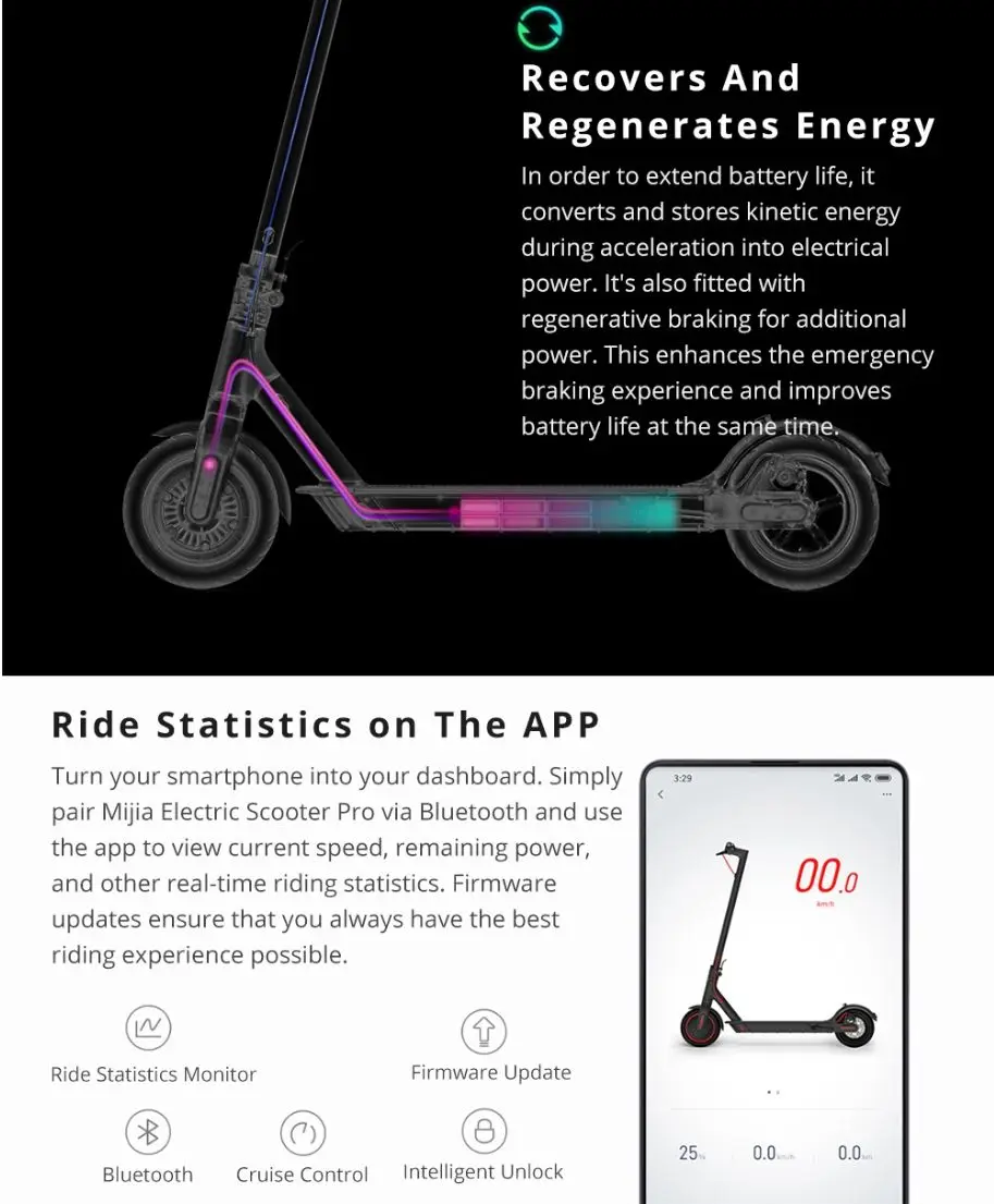 M365 Pro электрические скутеры для взрослых E-Scooter электрический скейтборд 300 Вт Мотор Escooter 3 скоростных режима Электрический велосипед Цикл E-Bike
