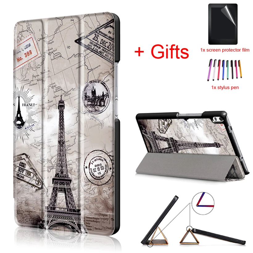 Slim Magnetic Folding Case Cover for Lenovo Tab4 tab 4 8 plus tb-8704X TB-8704F/N Tablet Protective Cover+Film+Stylus Pen