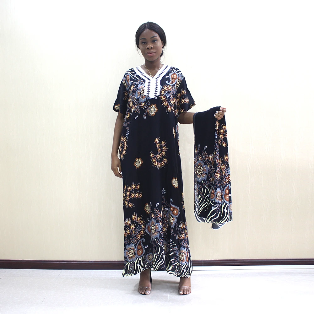 Dashikiage модное Африканское Дашики с цветочным принтом желтое из чистого хлопка с аппликацией длинное платье размера плюс