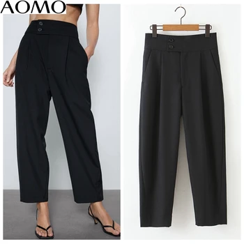 

AOMO fahsion women fashion basic black suit pants zipper female office lady work trousers pantalones mujer QB131A