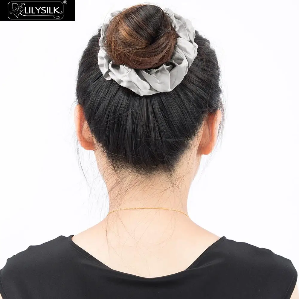 LilySilk Scrunchy Charmeuse Hair Bands Women 100 Pure Silk Head Rope Rubber Girl Accessories Soft Care Luxurious Free Shipping - Цвет: Silvergray