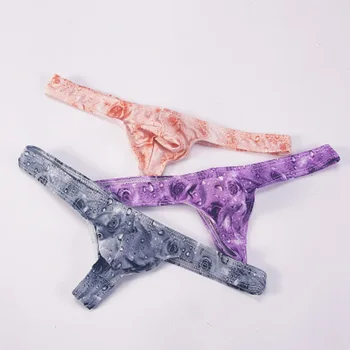 

Men's Printing Rose Thong Panties Breathability T-strings Low-Waist Light Comfortable U Convex Pouch Sexy Gay Appeal Underwear