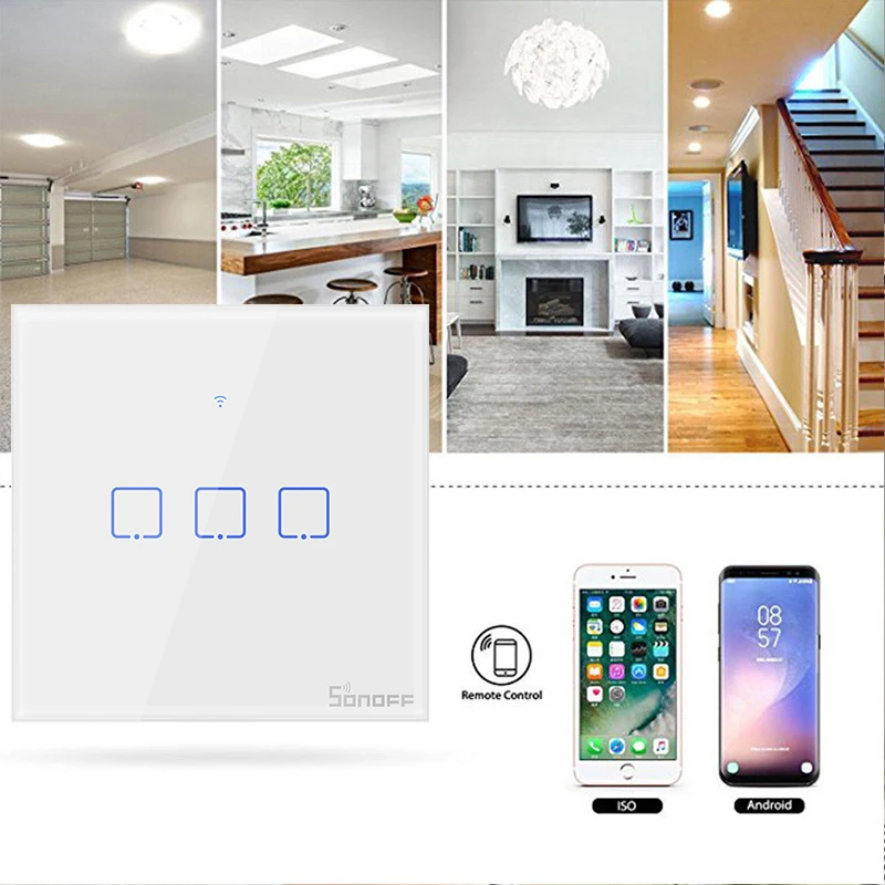 

SONOFF T0 WiFi Smart Switch With 3 Gangs,Works With Amazon Alexa And Google Assistant,Compatible With IFTTT Function