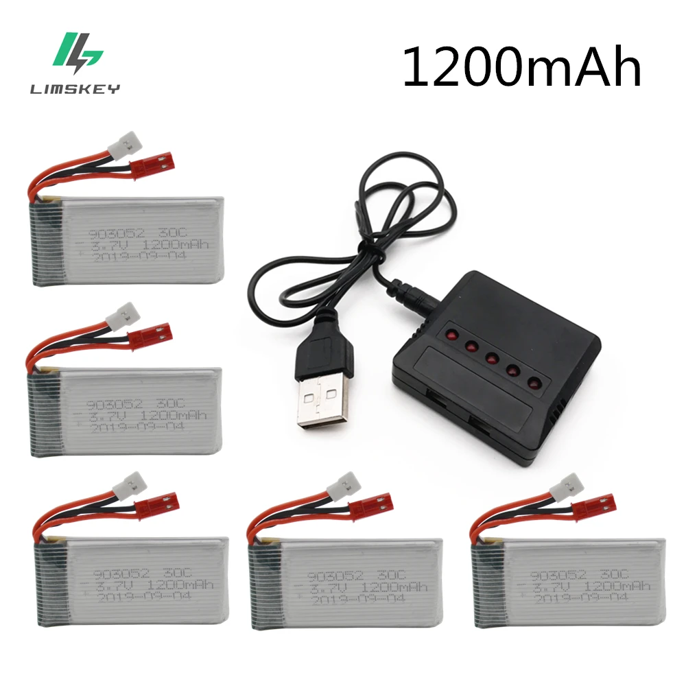 5pcs 3,7 V 1200 мА/ч, 25C Дрон с перезаряжаемым аккумулятором Lipo Батарея 903052+ 5 В 1 Зарядное устройство набор для RC Квадрокоптер SYMA X5SW X5 M18 H5P - Цвет: Белый