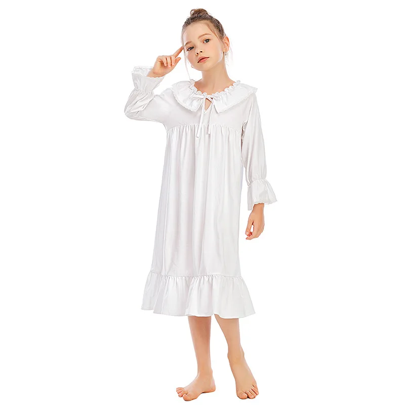 Nightgowns 100% Cotton White Girls Night Dress Classi Vintage Girl ...