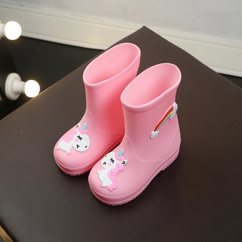 

Kids Rain Boots Children Cartoon Unicorn Shoes Waterproof For Girls Rubber Boys Baby anti-slip Warm Removable