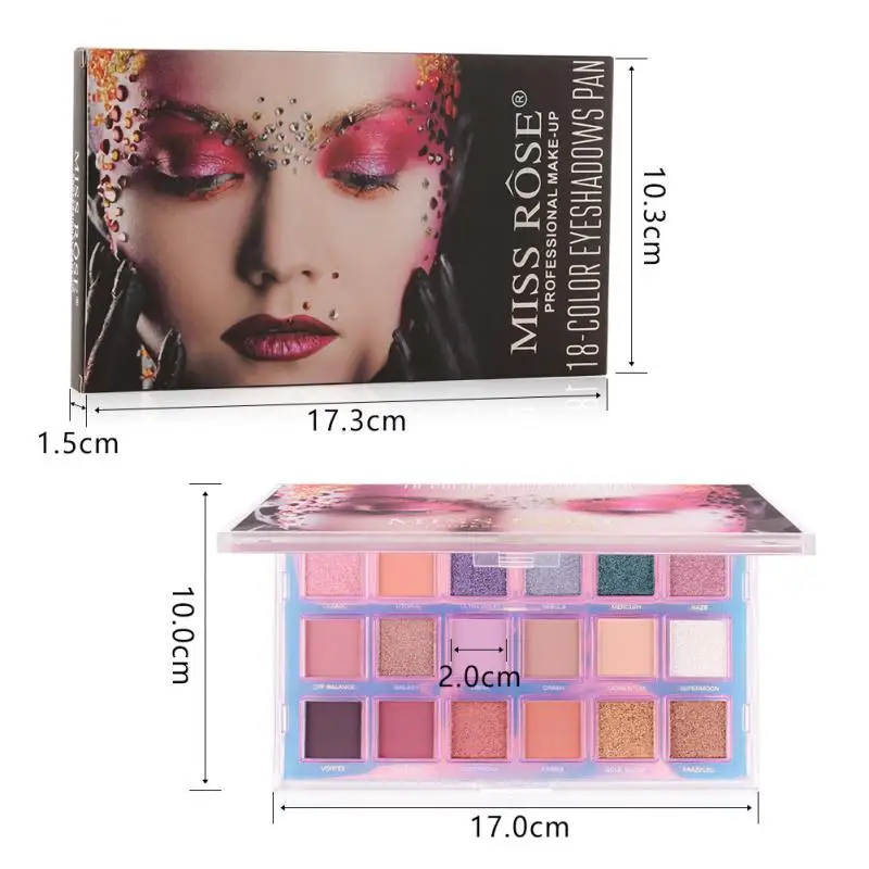 MISS ROSE 18 Colors Eyeshadow Palette Water Reverse Matte Glitter Eye Powder Long-wearing Waterproof Eye Shadow Palette TSLM1 MISS ROSE 18 Colors Eyeshadow Palette Water Reverse Matte Glitter Eye Powder Long-wearing Waterproof Eye Shadow Palette TSLM1