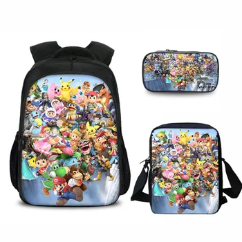 

Large School Bags Set for Boys Children Backpack Kids Anime super smash bros Printed Primary Mochila School Bagpack