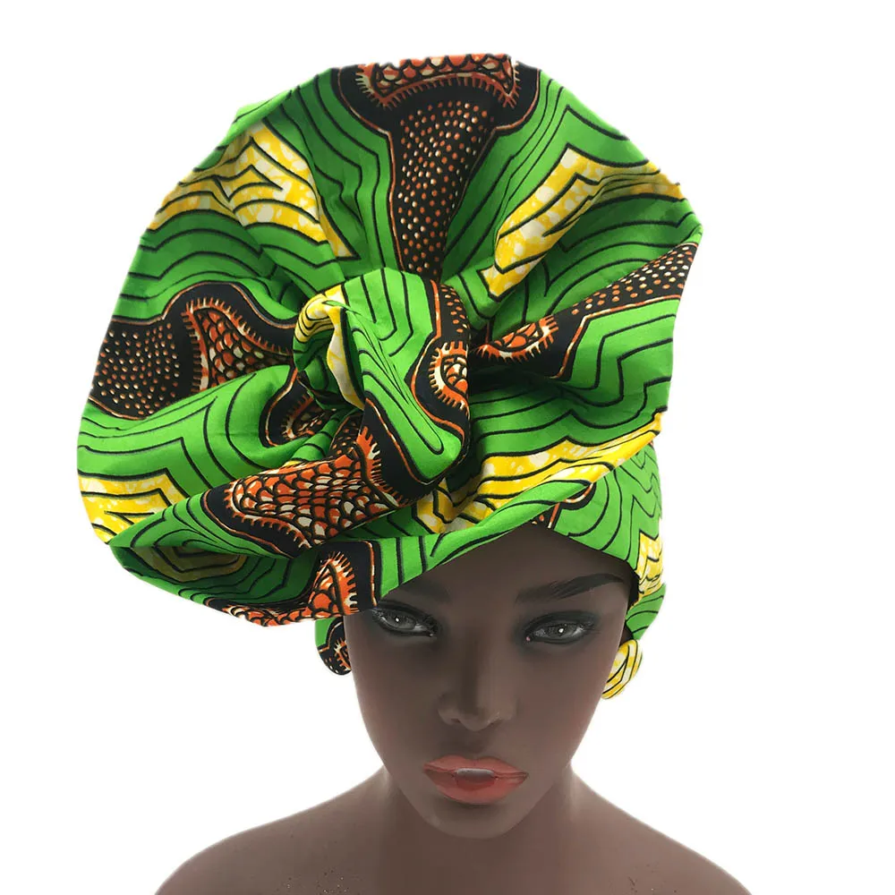 African headwrap flower shape headtie turban wax fabric nigerian headwear auto gele print wax headgear (18)