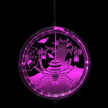 

Halloween Hanging Round 3D Light LED Lamp Plate Decorations Ornaments Party Props without Battery for Festival Party - Spider In