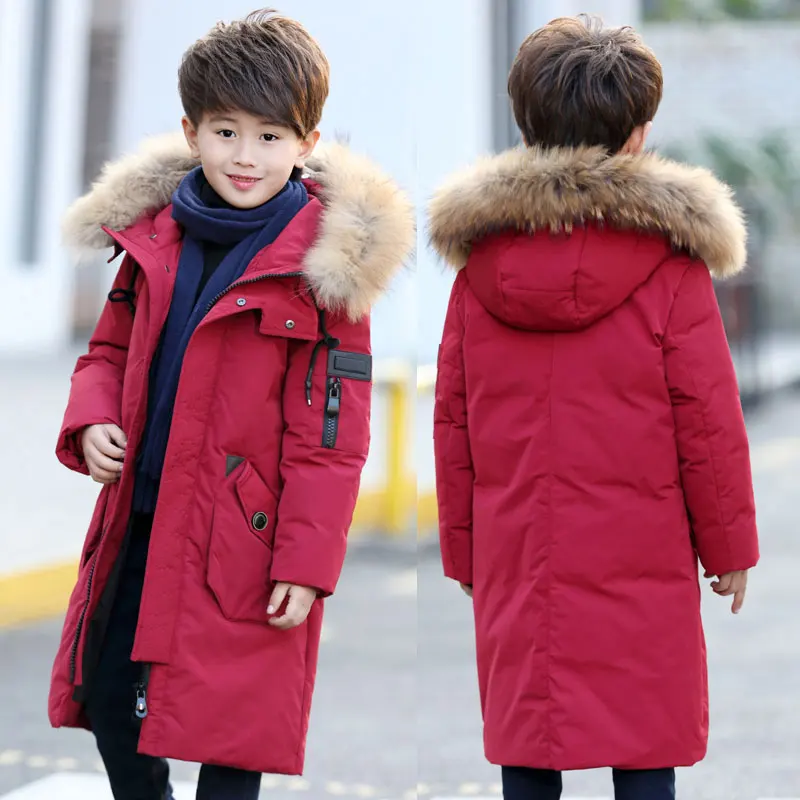 Парки для мальчиков подростков детское зимнее теплое пальто пуховик длинная