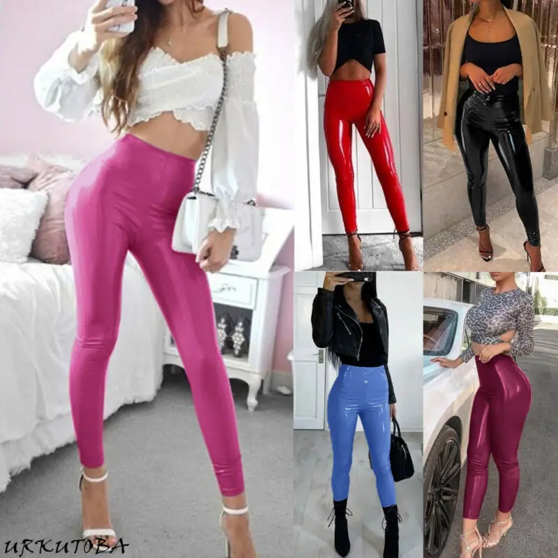 2020 Womens Sexy High Waist Pants Solid Slim Soft Strethcy Shiny Wet Look Faux Leather Ladies Female PVC Trouser Pants Hot Sale 2020 Womens Sexy High Waist Pants Solid Slim Soft Strethcy Shiny Wet Look Faux Leather Ladies Female PVC Trouser Pants Hot Sale
