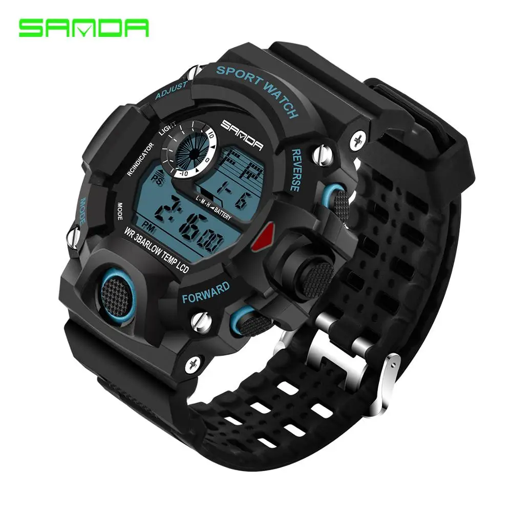 Мужские спортивные часы, S-SHOCK, военные часы, модные наручные часы для дайвинга, мужские спортивные цифровые часы, светодиодный водонепроницаемый Relogio Masculino - Цвет: Синий