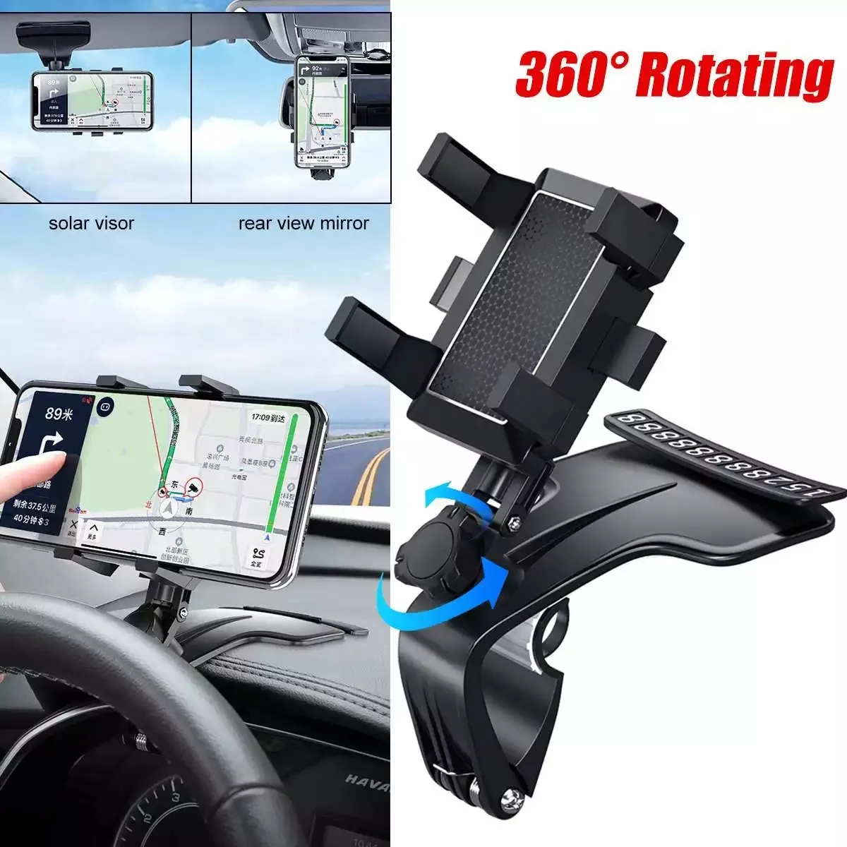 360° Rotatable Phone Holder Clip On Dashboard Mobile In Car Phone
