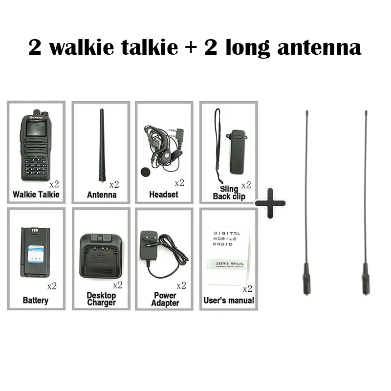 Add 2 long antenna 2 шт. Baofeng DM-1701 цифровой аналоговый иди и болтай Walkie Talkie “иди и Dual Band Dual Time slot DMR радиостанции радио Comunicador Profiss Uniden - Цвет: Add 2 long antenna