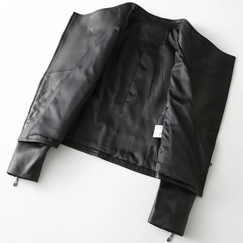 Female short design sheepskin coats womens motorcycle genuine leather jacket women slim outerwear newest