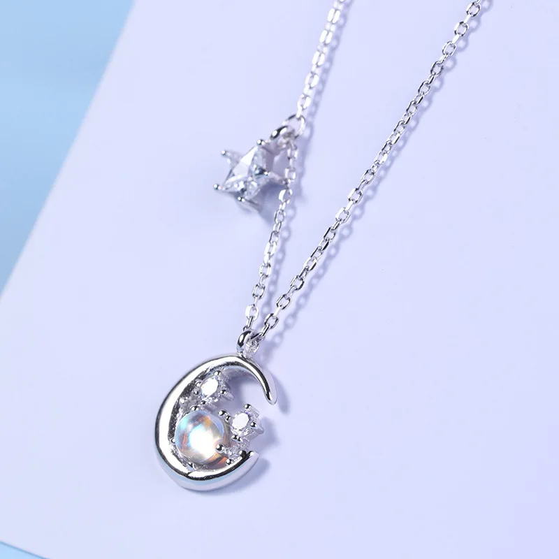 star and moon together mini CZ necklace woman 100% 925 Sterling silver nacklace Jewelry Clavicle chain pendant gift for women