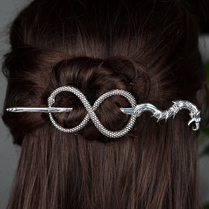 Witch Pagan Dragon Crescent Moon Hair Barrette Hairstick Hair Jewelry