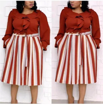 

Long Sleeves Tea Length with Strip Skirt
