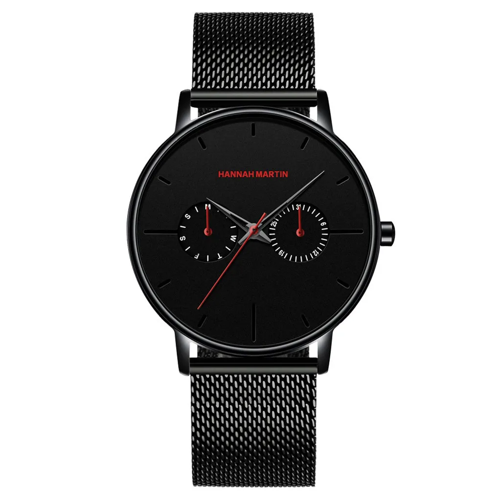 

High Quality Fashion Simple Two Eye Four Needle Men's Mesh Belt Quartz Watch
