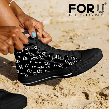

FORUDESIGNS Women Fashion Vulcanized Shoes Symbol/sign Print Flats Spring Autumn Canvas High top Sneakers Ladies Rubber Footwear