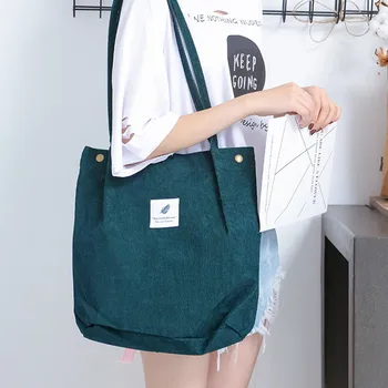 

Women Corduroy Shopping Bag Canvas Cloth Fabric Handbag Solid Casual Tote Ladies Eco Shopping Bags College Students Books Bag