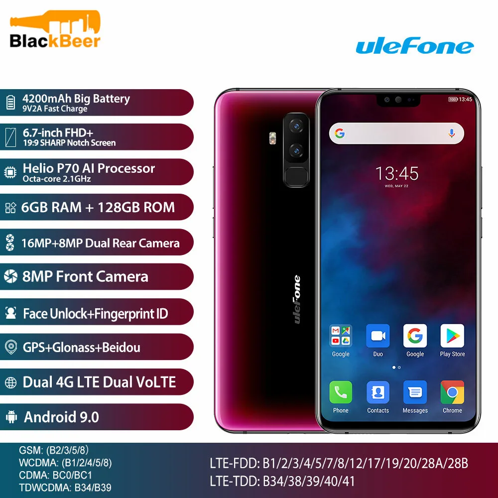 Ulefone T2 T 2 6.7'' FHD+ Smartphone Helio P70 Octa Core Cellphone 6GB+128GB Android 9.0 Mobile Phone 4200mhA NFC Dual 4G LTE Ulefone T2 T 2 6.7'' FHD+ Smartphone Helio P70 Octa Core Cellphone 6GB+128GB Android 9.0 Mobile Phone 4200mhA NFC Dual 4G LTE