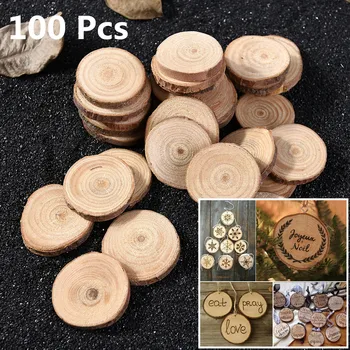 

100Pcs Pine Wood Slices Double-sided Natural Round Wood Chips DIY Handmade Home Decoration Photograghy Props Below 3cm Diameter