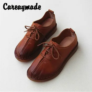 

Careaymade-Spring and Summer Leather Single Shoes,Sen Female Wind Lace Cowskin Air-permeable Slip-proof Soft Flat Floor Shoes