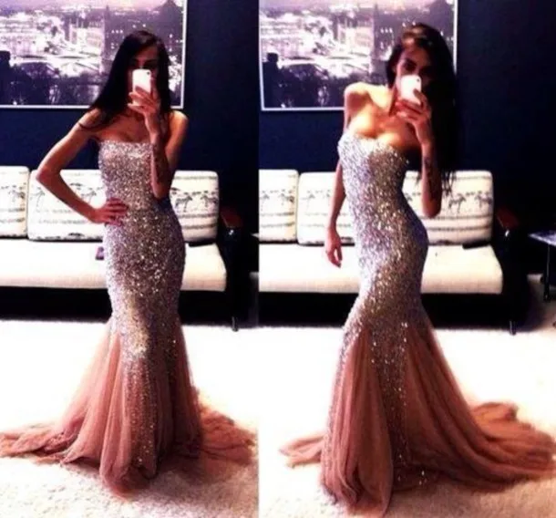 

Modest Sparkle Crystals Beaded Mermaid long Prom Dresses 2015 Evening Special Occasion Gowns Vestido Formals vestidos para festa