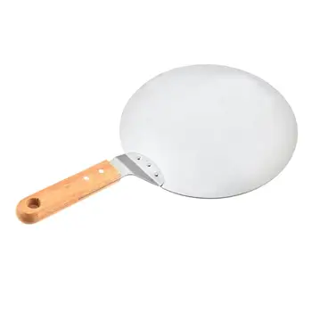 

10 Inch Stainless Steel Pizza Shovel Round Wooden Handle Shovel Baking Pastry Tools