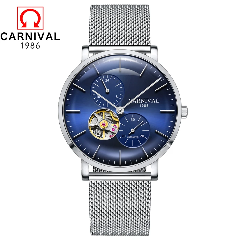 Карнавал механические часы мужские tourbillion тонкий Milano ремень водонепроницаемые 40