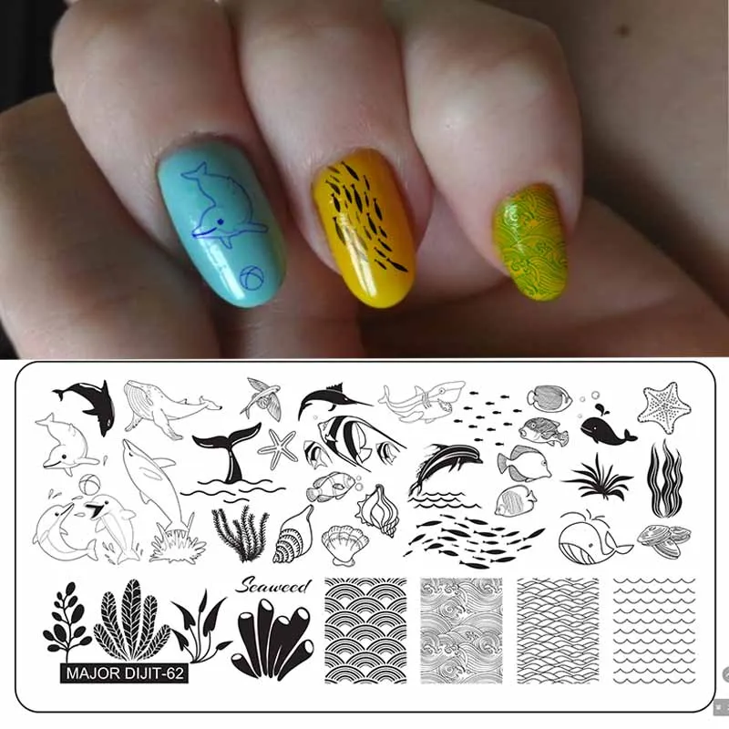 Major Dijit пластины для штамповки ногтей пламя морской животный узор дизайн ногтей штамп штамповка шаблон изображения пластины трафаретные Гвозди Инструменты