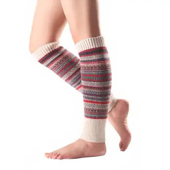 

Women autumn and winter color matching striped pile socks fluorescent camouflage boho retro wool warm knee socks